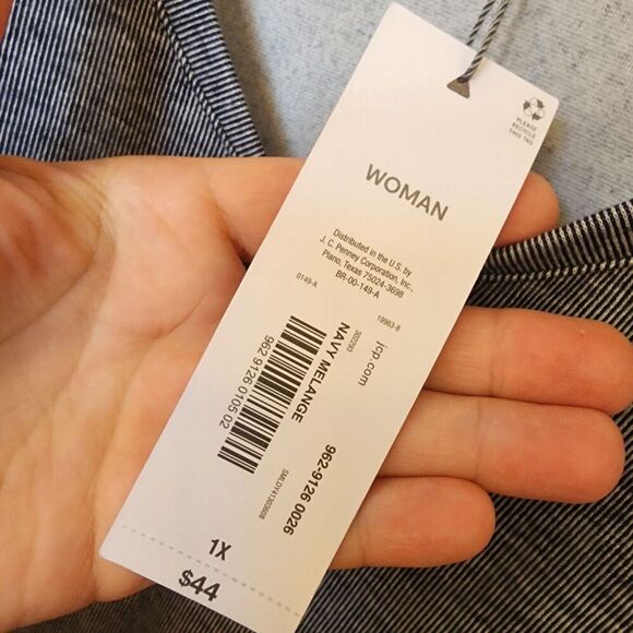 Liz Claiborne Women's Navy Mélange 3/4 Sleeve V Neck Shirt Size 1X Stripes NWT - Picture 5 of 11